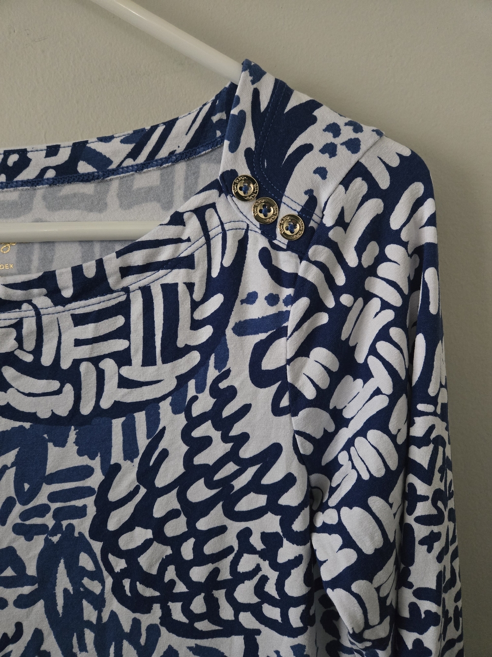 Lilly Pulitzer Blue and White Printed Long-Sleeve Dress - Picture 4 of 6